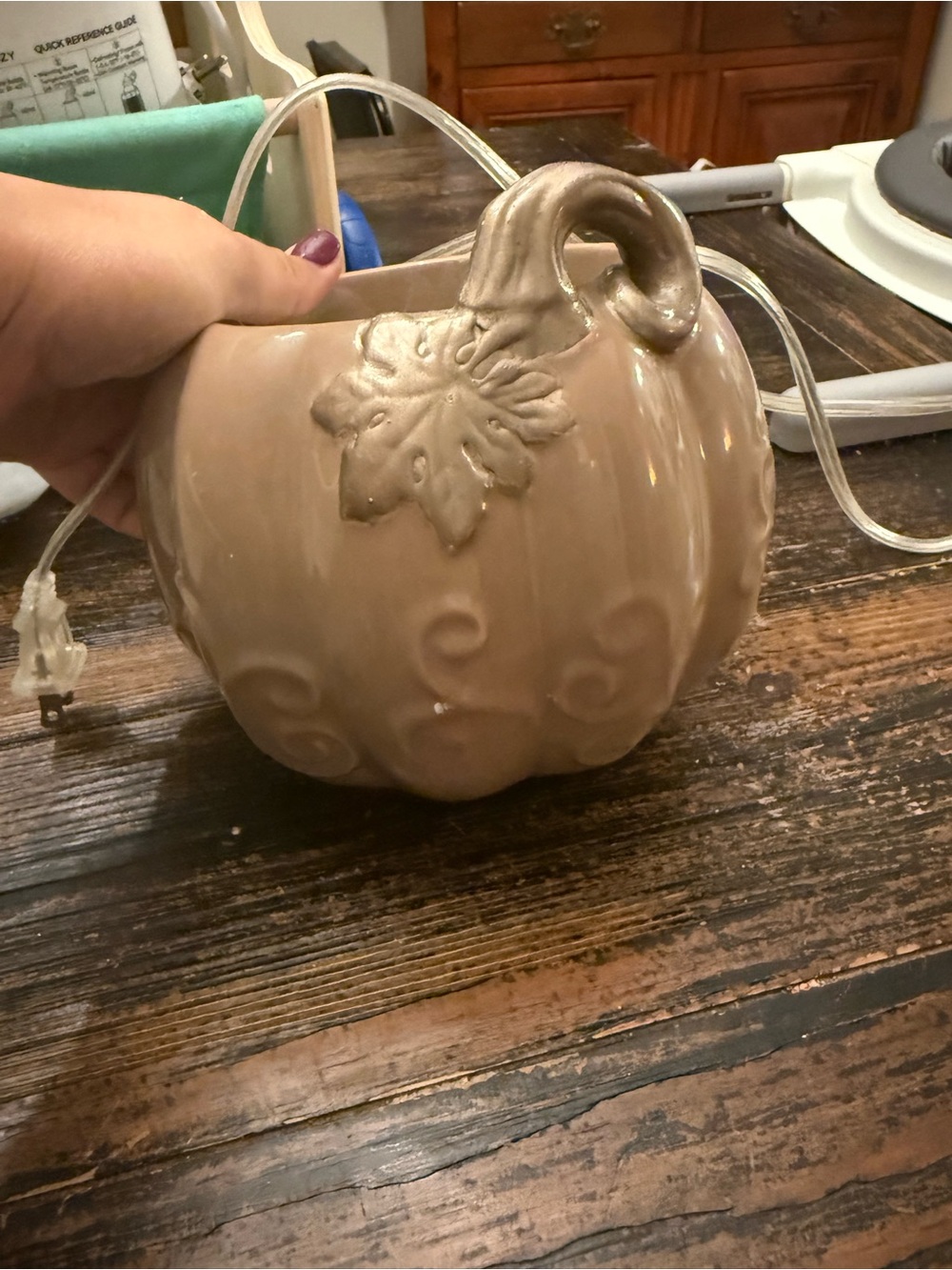 Ceramic Pumpkin Accent Light - Beige Decorative Fall Vase/Candle Warmer